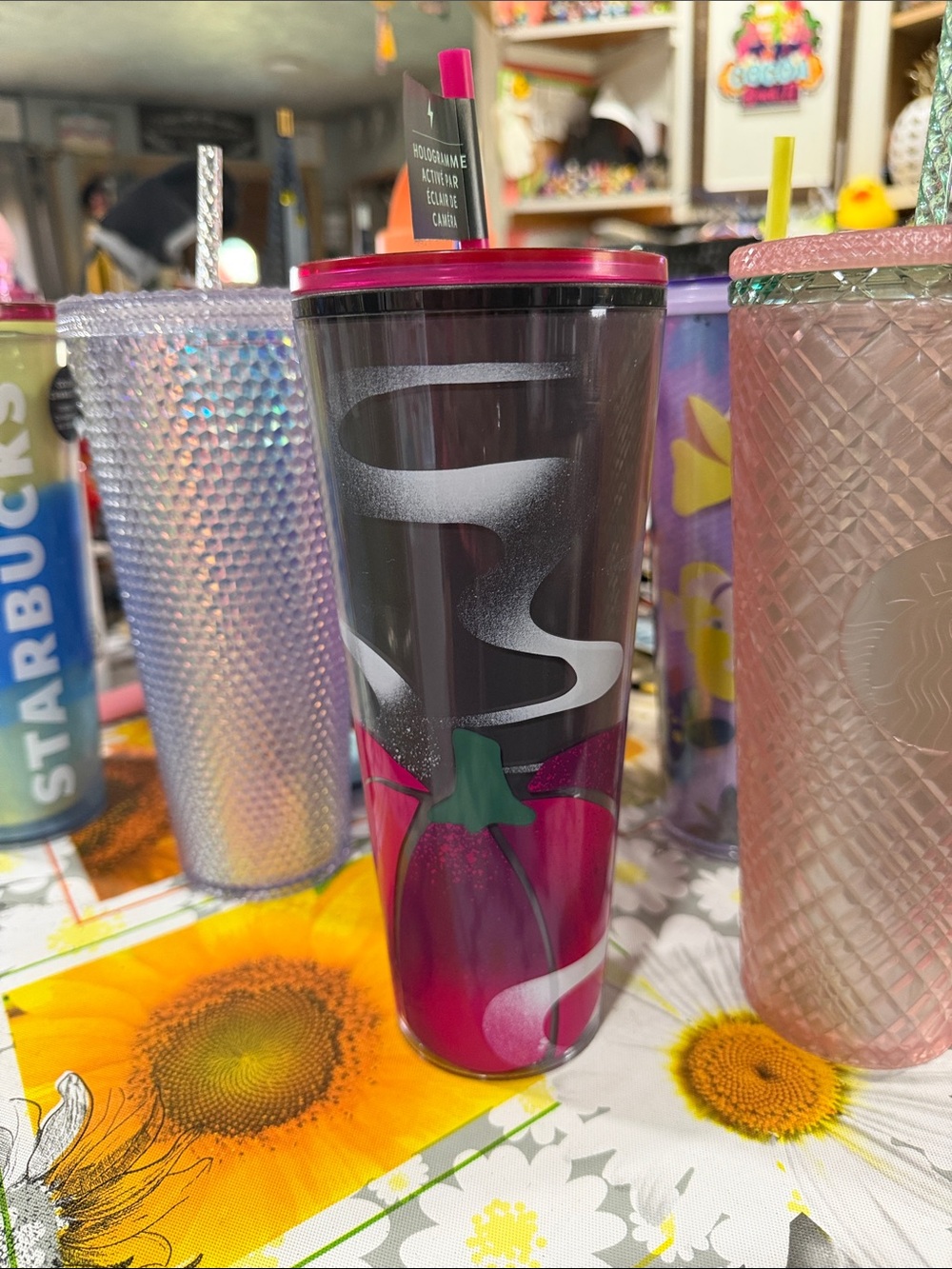 Starbucks Tumbler with Pink Lid and Black Body